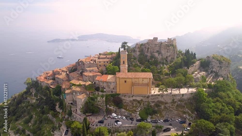 Aerial view of the commune of Èze in the south of France.