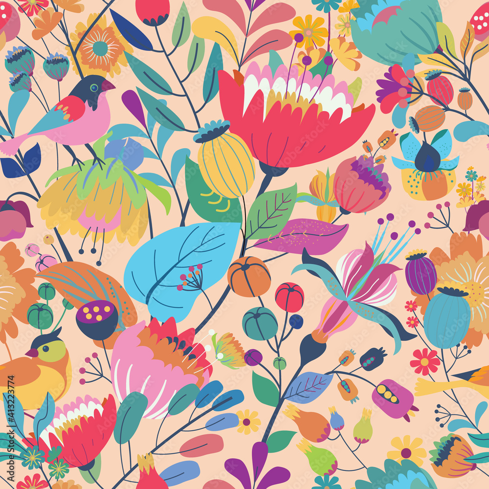 Obraz premium Seamless floral textile pattern.