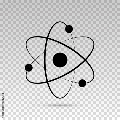 Atom. Vector icon atom. Logo atomic neutron isolated on transparent background. Nuclear atom. Icon nucleus. Orbit spin. Proton core symbol. Graphic sign atom. Science design. Molecule model. Chemistry