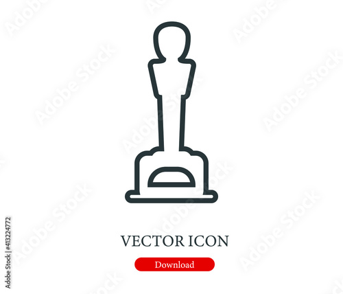 Oscar statue  vector icon.  Editable stroke. Linear symbol for use on web and mobile apps, logo, Print media. Hollywood trophy  illustration. Vector isolated on white  background