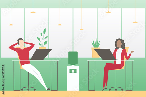 Employees discussing in office. Vector illustration.