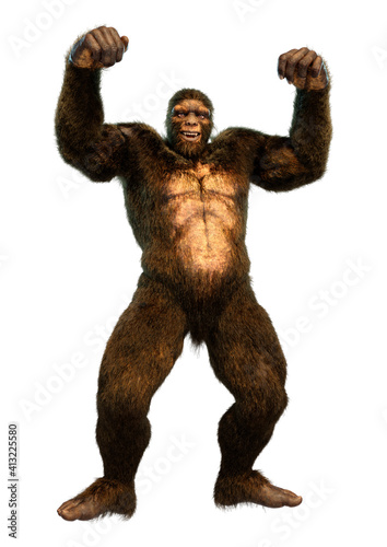 3D Rendering Sasquatch on White