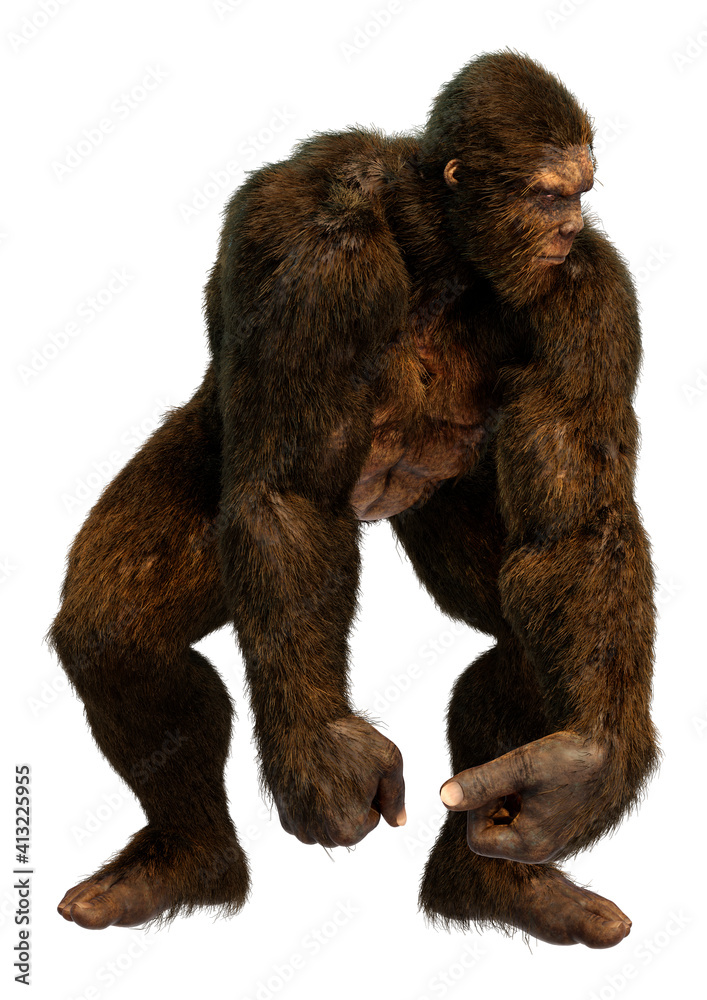 3D Rendering Sasquatch on White