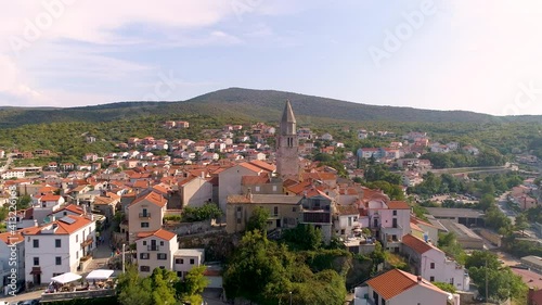 Aerial view of Vrbnik historical village near the Adriatic sea, Croatia.