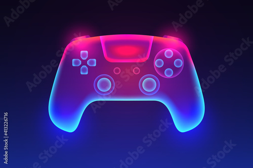 Neon glowing gamepad. Vector illustration photo