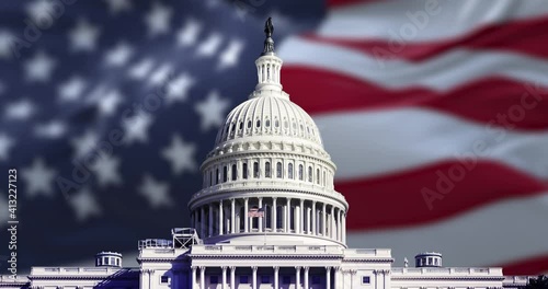 Wallpaper Mural The US Capitol Hill with the blurry american flag flapping in the background. Torontodigital.ca