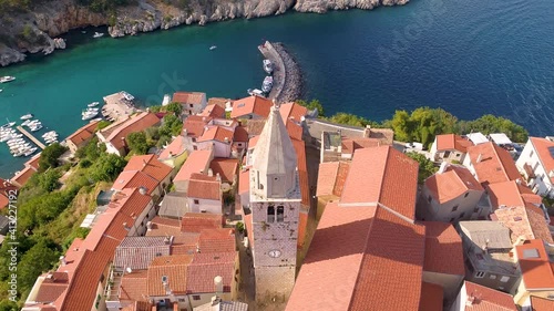 Aerial view of Vrbnik historical village near the Adriatic sea, Croatia.
