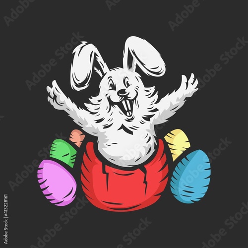 Happy easter day rabbit and egg Vector illustration