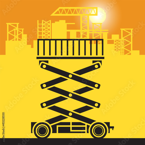Scissor lift work on construction site