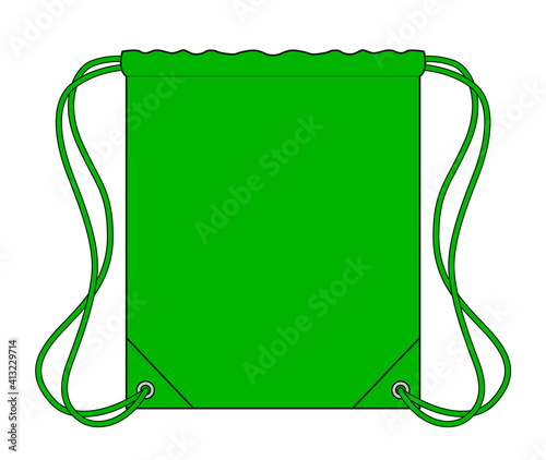 Blank Green Drawstring Bag Template on White Background, Vector File