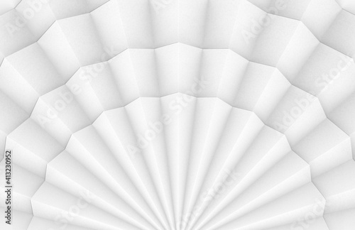 3d rendering. Abstract White folding paper fans art wall background.