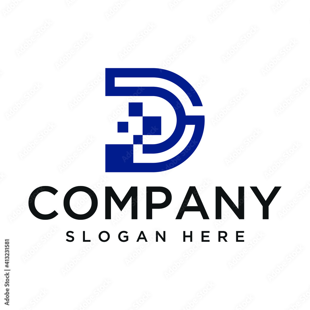 initial letter D with technology symbol graphic vector initial letter D with technology symbol graphic vector