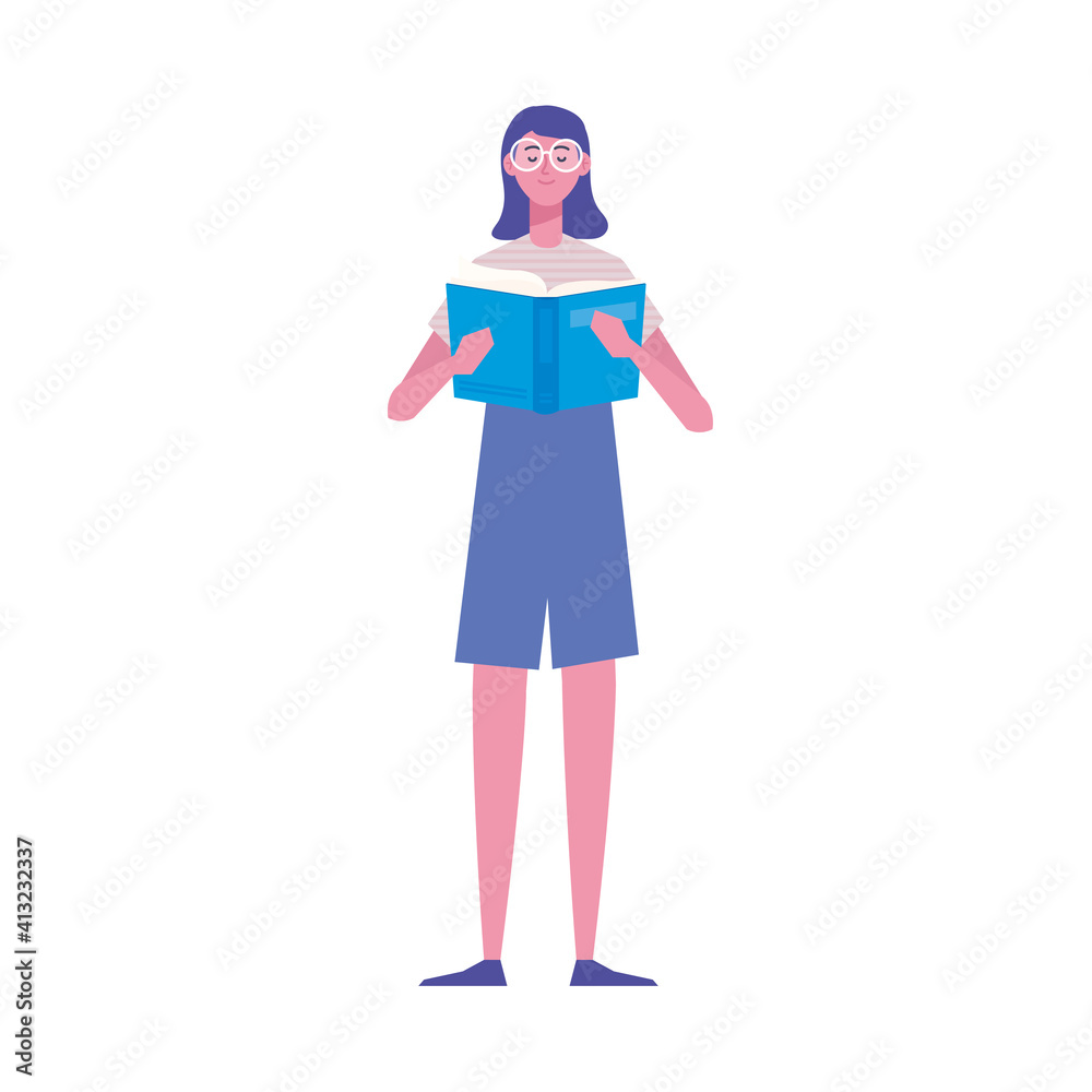 female reader standing reading book character vector illustration design female reader standing reading book character vector illustration design
