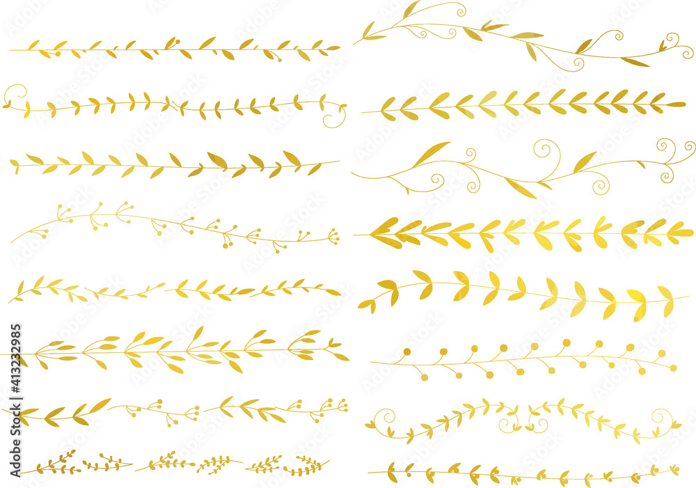 ゴールドのリーフ 植物のラインセット 線画なし ベクター素材 Stock Vector Adobe Stock