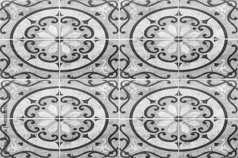 Vintage antique white ceramic tile pattern texture and seamless background