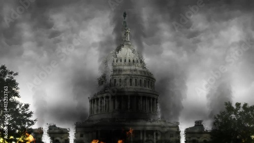 US Capitol Ruins Surrounded By Heavy Smoke V2 photo
