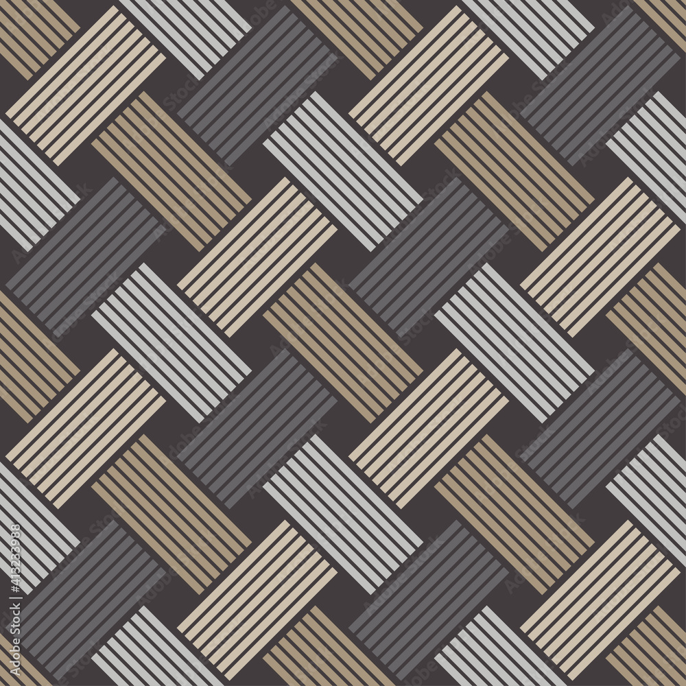 Stripes. Mosaic with geometric shapes. Seamless pattern. Design with manual hatching. Textile. Ethnic boho ornament. Vector illustration for web design or print.