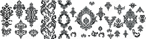 Set of Oriental vector damask patterns for greeting cards and wedding invitations.