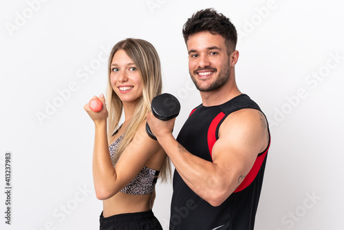 Young sport couple isolated on white background © luismolinero