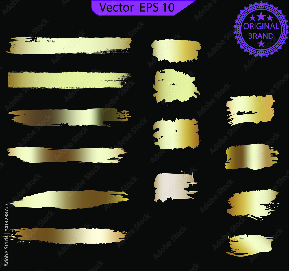 Set of vector gold brush strokes. Golden paint strokes. Gold gradient ...