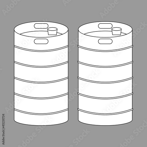 Metal beer keg vector clipart. Black and white outline illustration оn blank background.