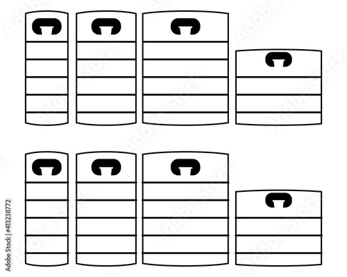 Metal beer kegs vector icons. Black and white outline illustrations on blank background. Various types.