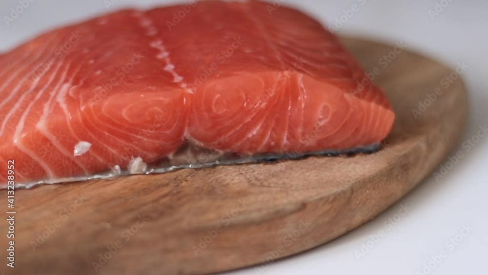 salmon on wooden board isolated, takeaway cooking process, salmon on wooden board isolated, takeaway cooking process,