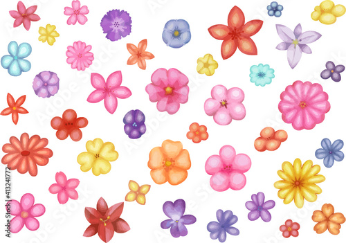 華やかな和菓子風のゆるいお花セット　　ベクター素材