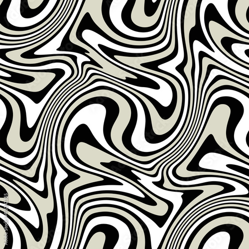 Vector seamless pattern. Abstract distorted striped texture. Monochrome curved stripes. Creative bold wavy background. Decorative design with distortion effect. Can be used as swatch for illustrator.