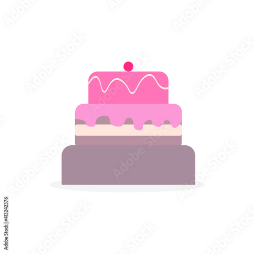 delicious pink cake on white background