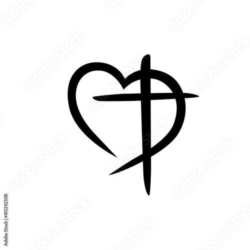 Vector Christian logo Heart with a cross on a white background. Isolated over white background. Religion Minimalistic Icon Vector Illustration