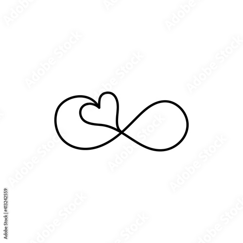 Infinity symbol with a heart, hand-drawn with ink. Vector illustration isolated on white background