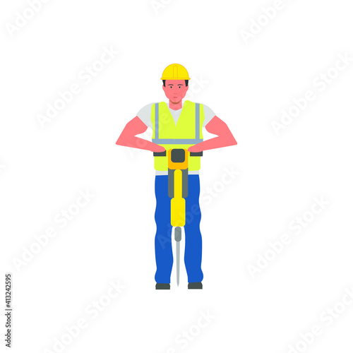 male laborer working with jackhammer