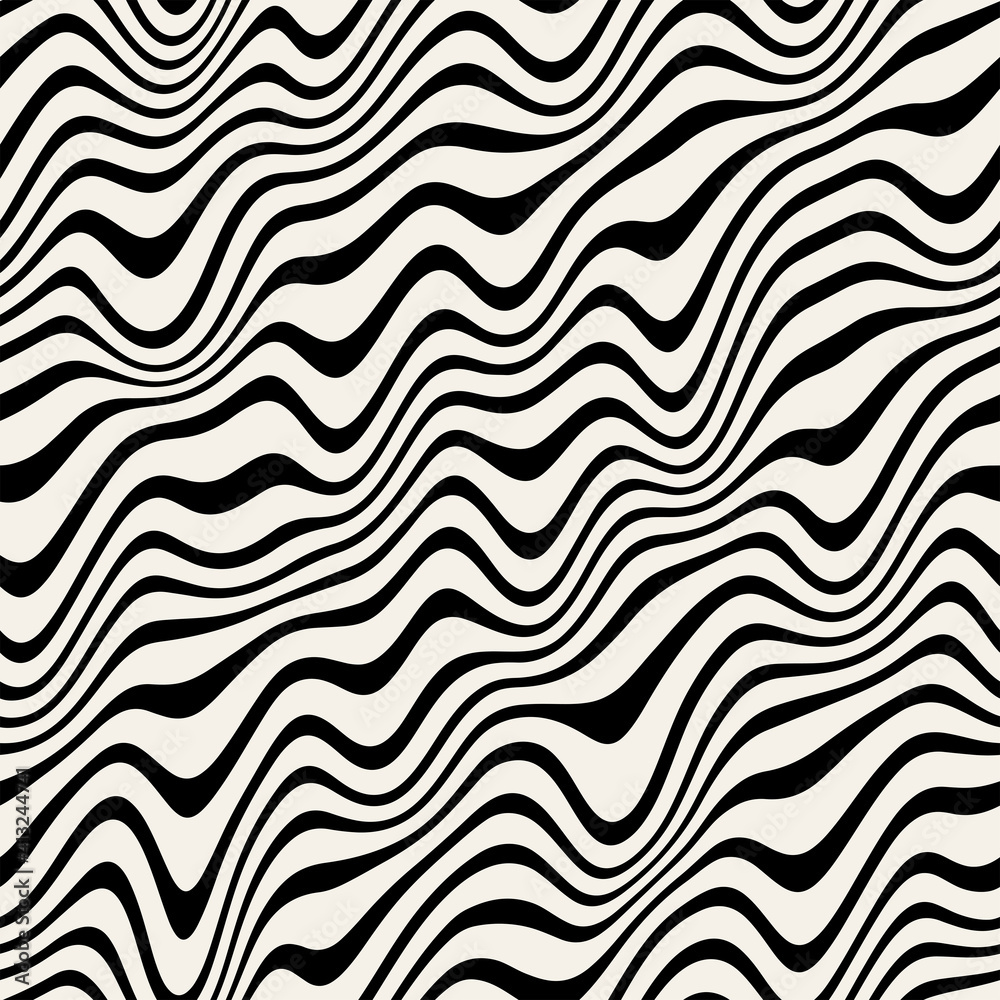 Vector seamless pattern. Abstract distorted striped texture. Monochrome curved stripes. Creative bold wavy background. Decorative design with distortion effect. Can be used as swatch for illustrator. Vector seamless pattern. Abstract distorted striped texture. Monochrome curved stripes. Creative bold wavy background. Decorative design with distortion effect. Can be used as swatch for illustrator.
