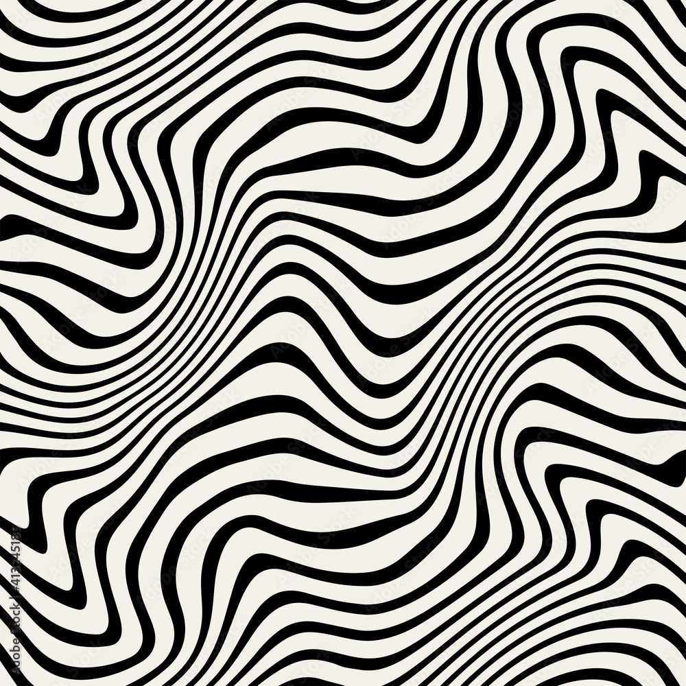 Vector seamless pattern. Abstract distorted striped texture. Monochrome curved stripes. Creative bold wavy background. Decorative design with distortion effect. Can be used as swatch for illustrator. Vector seamless pattern. Abstract distorted striped texture. Monochrome curved stripes. Creative bold wavy background. Decorative design with distortion effect. Can be used as swatch for illustrator.