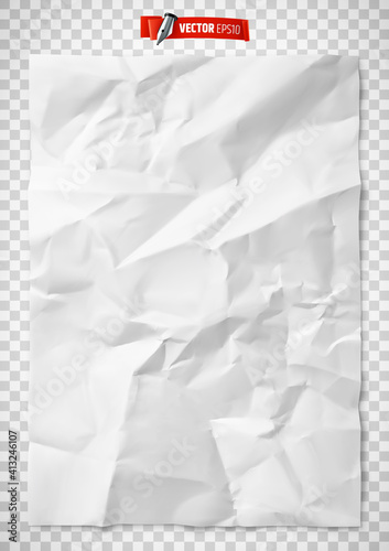 Texture de papier blanc froissé vectorielle sur fond transparent