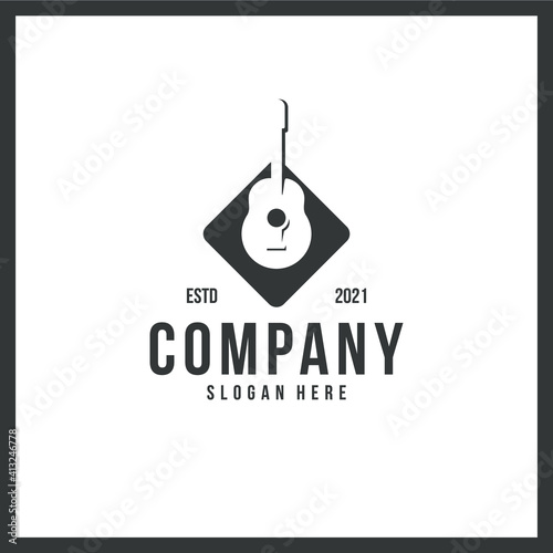 guitar logo , melody , play ,trademark ,with concept color black and white