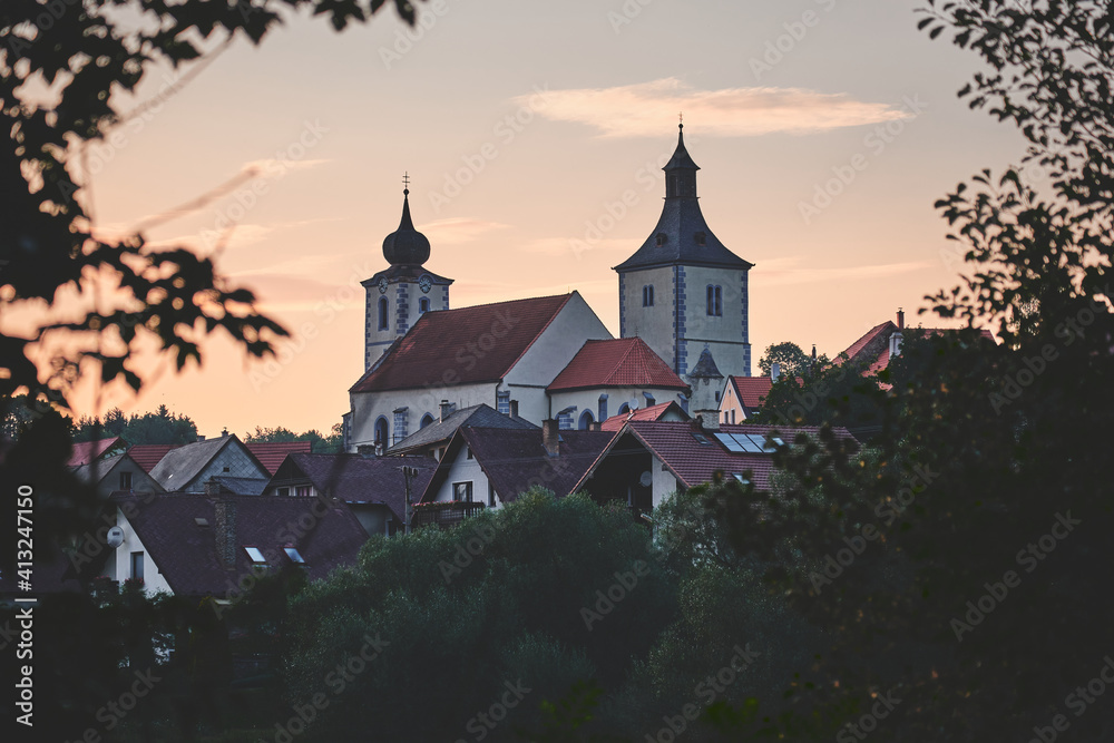 Old European church in the typical European village Old European church in the typical European village
