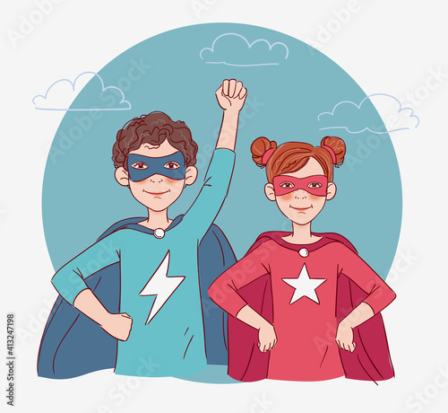 Two cute children super heroes
