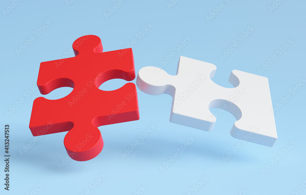 Flying puzzle on blue background, teamwork for success and strategy concept. 3d rendering. Flying puzzle on blue background, teamwork for success and strategy concept. 3d rendering.
