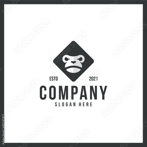 monkey logo  wildlife  chimpanzee   trademark  with black and white color concept