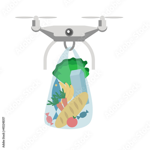 drone copter deliver food case for celebration. vector illustration