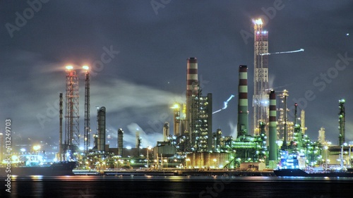 oil refinery at night, korfez kocaeli turkey photo