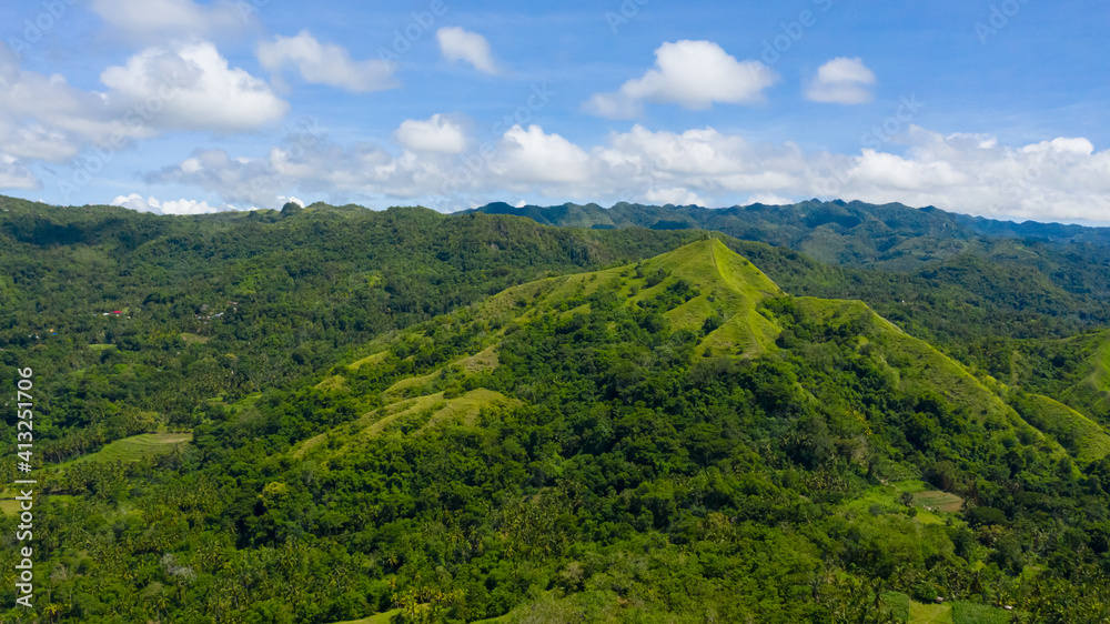 Mountain landscape with green hills. Bohol, Philippines. Summer landscape.
