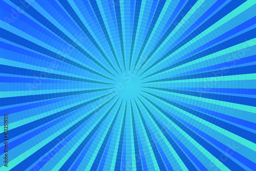Modern blue halftone, glowing rays, comic style abstract background with copy space