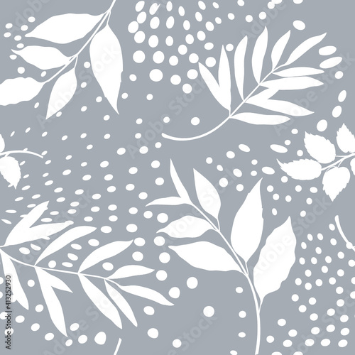 Floral seamless pattern. Branch with leaves ornamental texture. Flourish natu...