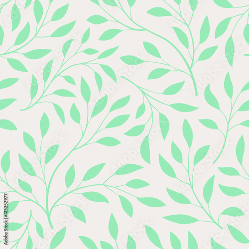 Floral seamless pattern. Branch with leaves ornamental texture. Flourish nature garden textured background