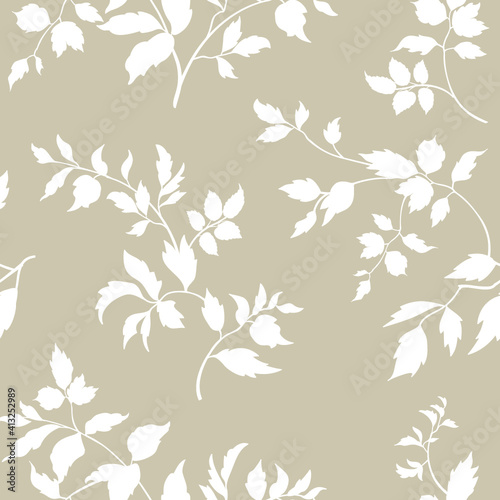 Floral seamless pattern. Branch with leaves ornamental texture. Flourish nature garden textured background