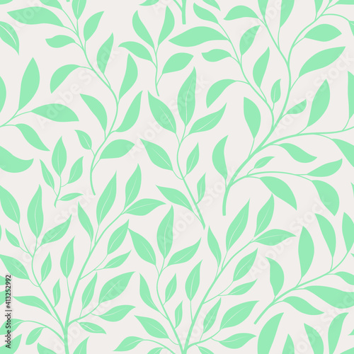 Floral seamless pattern. Branch with leaves ornamental texture. Flourish nature summer garden textured background