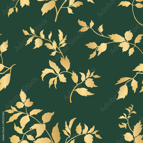 Floral leaves seamless pattern. Foliage garden background. Floral ornamenal fall leaves decorative retro style wallpaper